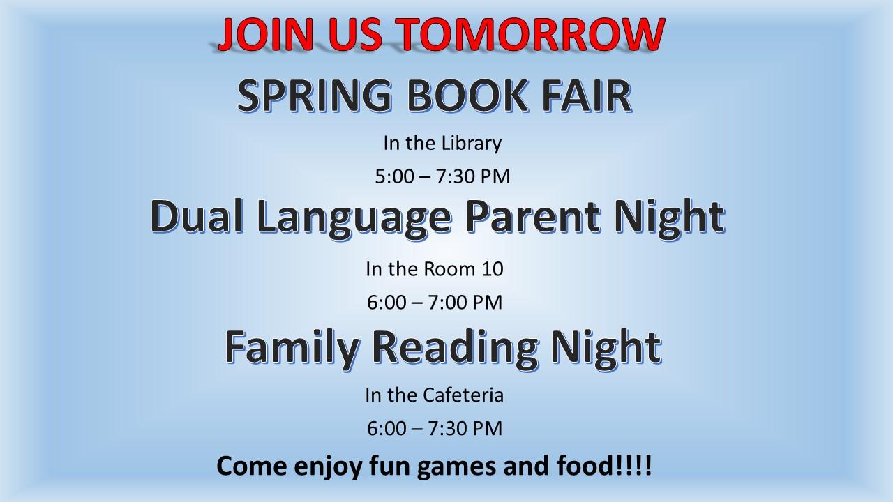 Family Reading night/ dual language night announcement